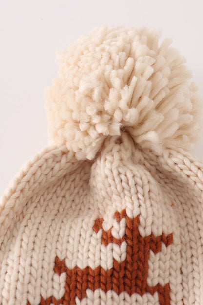 Knitted pom pom beanie, child, deer